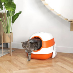 Litieră pentru pisici cu capac și lopățică 52 x 41 x 38 cm | portocaliu-alb č.1
