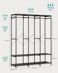 Suport pentru haine 40 x 141 x 180 cm | negru č.3