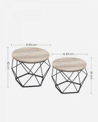 Set de 2 mese de cafea rotunde | gri-negru č.3