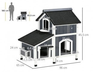 Căsuță pentru pisici, din lemn de brad 96 x 65 x 85,5 cm | gri č.2
