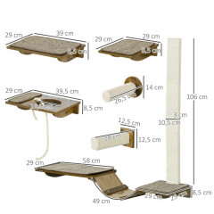 Set de ansambluri de joacă pentru pisici, 8 piese, bare și trepte din sisal | culoare maro č.2