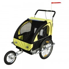 Remorcă de bicicletă, pentru 2 copii jogger 2 in 1, galben / negru č.1