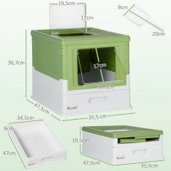 Litieră cu capac pentru pisici și lingură 47,5 x 35,5 x 36,7 cm | alb și verde č.2