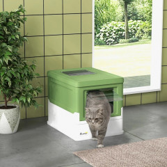 Litieră cu capac pentru pisici și lingură 47,5 x 35,5 x 36,7 cm | alb și verde č.1