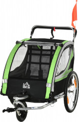 Remorcă pentru biciclete, pentru 2 copii | verde+negru č.1