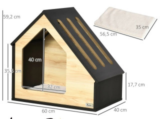 Cușcă din lemn cu acoperiș reclinabil | culoare naturală + maro cafea č.2