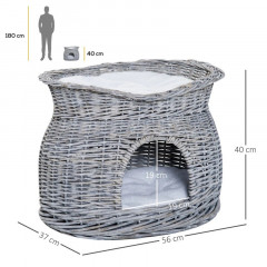 Pat din răchită pentru pisici 56x37x40 cm | gri č.2