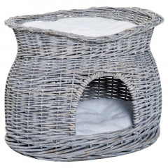 Pat din răchită pentru pisici 56x37x40 cm | gri č.3