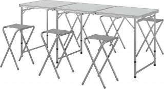 Masă de camping pliabilă cu scaune 180x60x70 cm | argint
