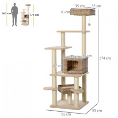 Ansamblu de joacă pentru pisici, cu locuri de odihnă din rattan | 55 x 55 x 174 cm č.2
