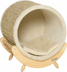 Ansamblu de joacă pentru pisici, din lemn de pin 41x38x43 cm | culoare naturală și bej č.1
