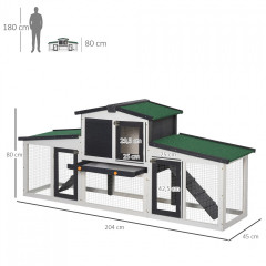 Cușcă pentru animale mici cu incintă 204 x 45 x 80 cm | gri închis + alb č.2