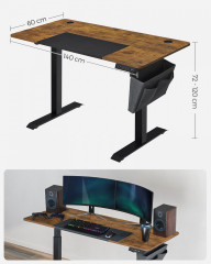 Birou PC reglabil electric 60 x 140 x (72-120) cm | Maro-negru č.2