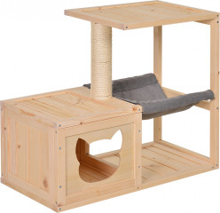 Căsuță pentru pisici, cu hamac 70x35x60 cm | culoare naturală č.1