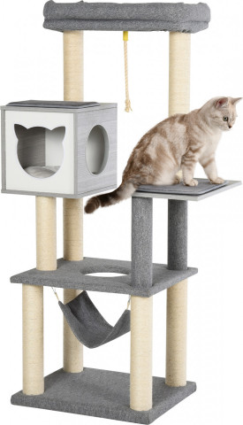 Ansamblu de joacă pentru pisici 59x48x155 cm | gri + alb č.2