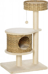 Ansamblu de joacă pentru pisici, din ratan 95 cm | culoare naturală + bej