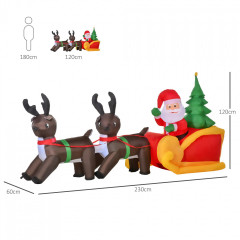 Moș Crăciun gonflabil cu sanie și reni | 230 x 60 x 120 cm č.2