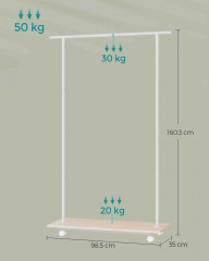 Suport mobil pentru haine 35 x 98,5 x 160,3 cm | Alb č.2
