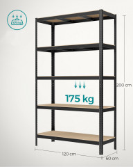 Raft reglabil cu cinci niveluri 60 x 120 x 200 cm | negru č.2