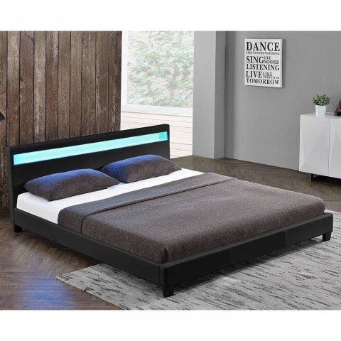 Pat tapițat Paris cu iluminare LED 140 x 200 cm | negru č.2