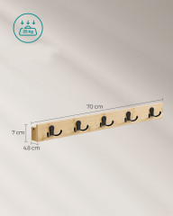 Suport de perete pentru haine 4,8 x 70 x 7 cm | culoare naturală č.2