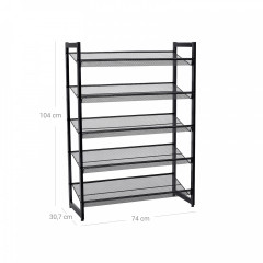Raft metalic pentru pantofi cu 5 niveluri 74 x 104 x 30,7 cm | negru č.2