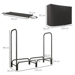 Suport pentru lemne de foc, cu capac 120 x 36 x 99 cm | negru č.3
