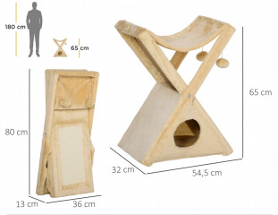 Ansamblu de joacă pentru pisici, cu hamac 54,5x32x65 cm | bej č.2