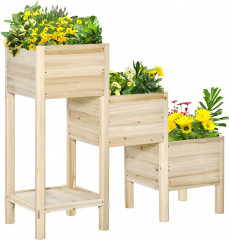 Jardinieră din lemn, înălțată, cu trei niveluri 125x45x108cm | culoare naturală č.1