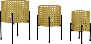 3 suporturi pentru flori cu aspect de rattan | auriu č.1