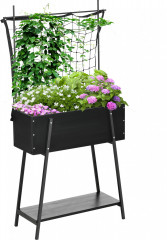 Strat înălțat de grădină cu grilă și raft 89x34x168 cm | negru č.1