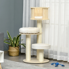 Ansamblu pentru pisici cu grotuță 122 cm | crem + culoare naturală
