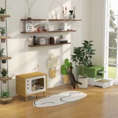 Căsuță pentru pisici în design TV 50x28x43 cm | bej + alb + stejar č.1