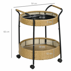 Cărucior de servire din ratan Ø50x66 cm | culoare naturală č.3