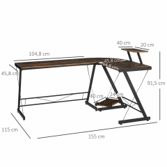 Birou de colț pentru calculator 155x115x91,5 cm | maro-negru č.3