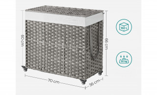 Coș de rufe mobil cu 3 compartimente aspect rattan | gri č.2