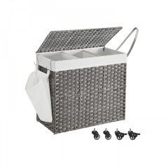 Coș de rufe mobil cu 3 compartimente aspect rattan | gri č.3