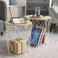 Set 2 mese de cafea Ø40 x 45 cm | alb + culoare naturală