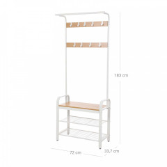 Cuier pentru haine cu bancă pentru depozitarea încălțămintei 33,7 x 77 x 183 cm | stejar și crem č.3