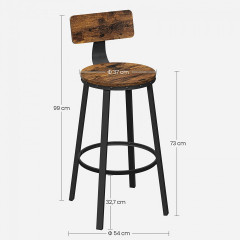 Set 2 scaune de bar înalte cu spătar | maro rustic și negru č.2