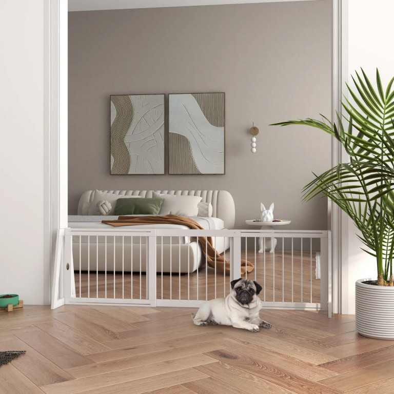 Barieră pentru câini, autoportantă 71-190 x 56 cm | alb
