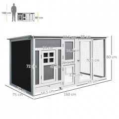 Coteț pentru 1-2 găini 160 x 75 x 80 cm | gri + alb č.3