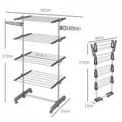Uscător metalic mobil 4 niveluri 142 × 55 × 172 cm| gri č.3