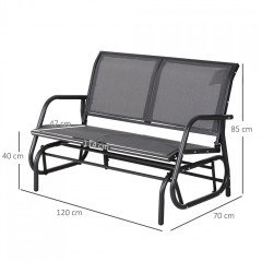 Leagăn metalic de grădină cu două locuri 120 x 70 x 85 cm | negru și gri č.2