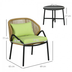 Set 3 piese din rattan de grădină| verde č.3