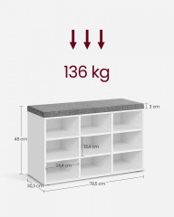 Dulap pentru pantofi cu bancă 30,3 x 78,5 x 48 cm | alb č.3
