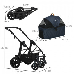 Cărucior pentru câini 99 x 62 x 106 cm| albastru închis č.2