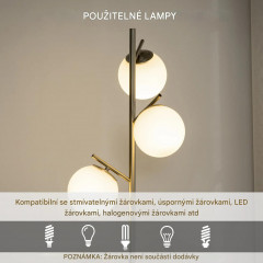 Lampadar cu 3 abajururi din sticlă | argintiu č.3