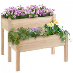 Strat înălțat de grădină cu cadru, două niveluri 86x85x72 cm | culoare naturală č.1
