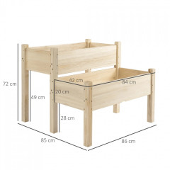 Strat înălțat de grădină cu cadru, două niveluri 86x85x72 cm | culoare naturală č.3